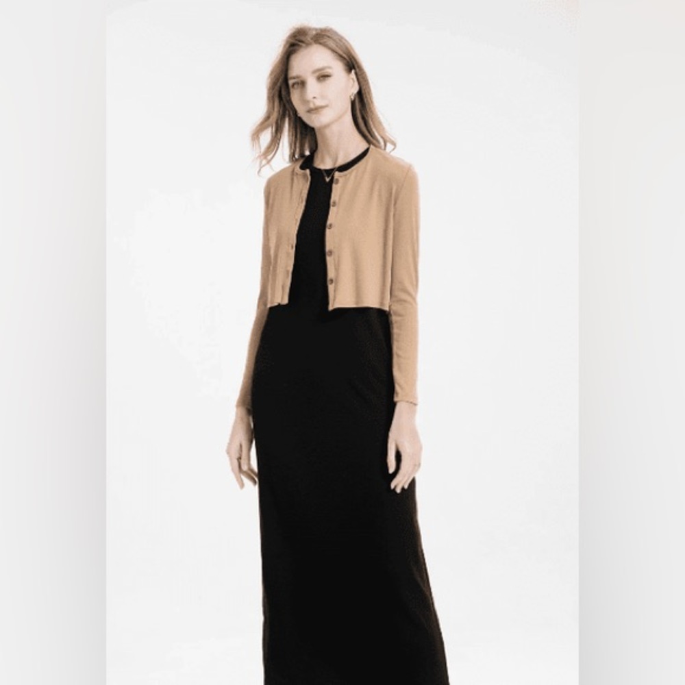 Modest Black Ribbed Stretchy Sleeveless Layering Round High Neck Maxi Midi Dress - Picture 2 of 16